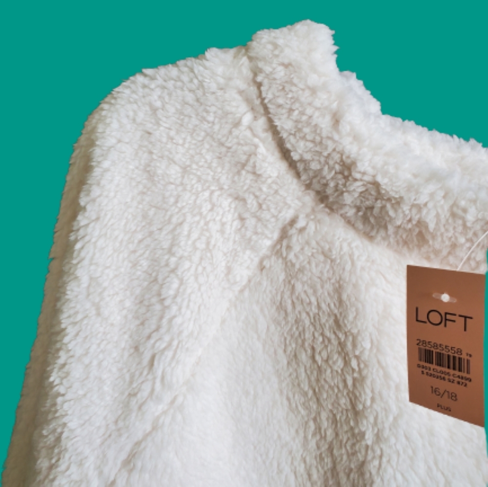LOFT plus sherpa fleece pullover round neck sweatshirt, 16/18, white - Picture 3 of 11